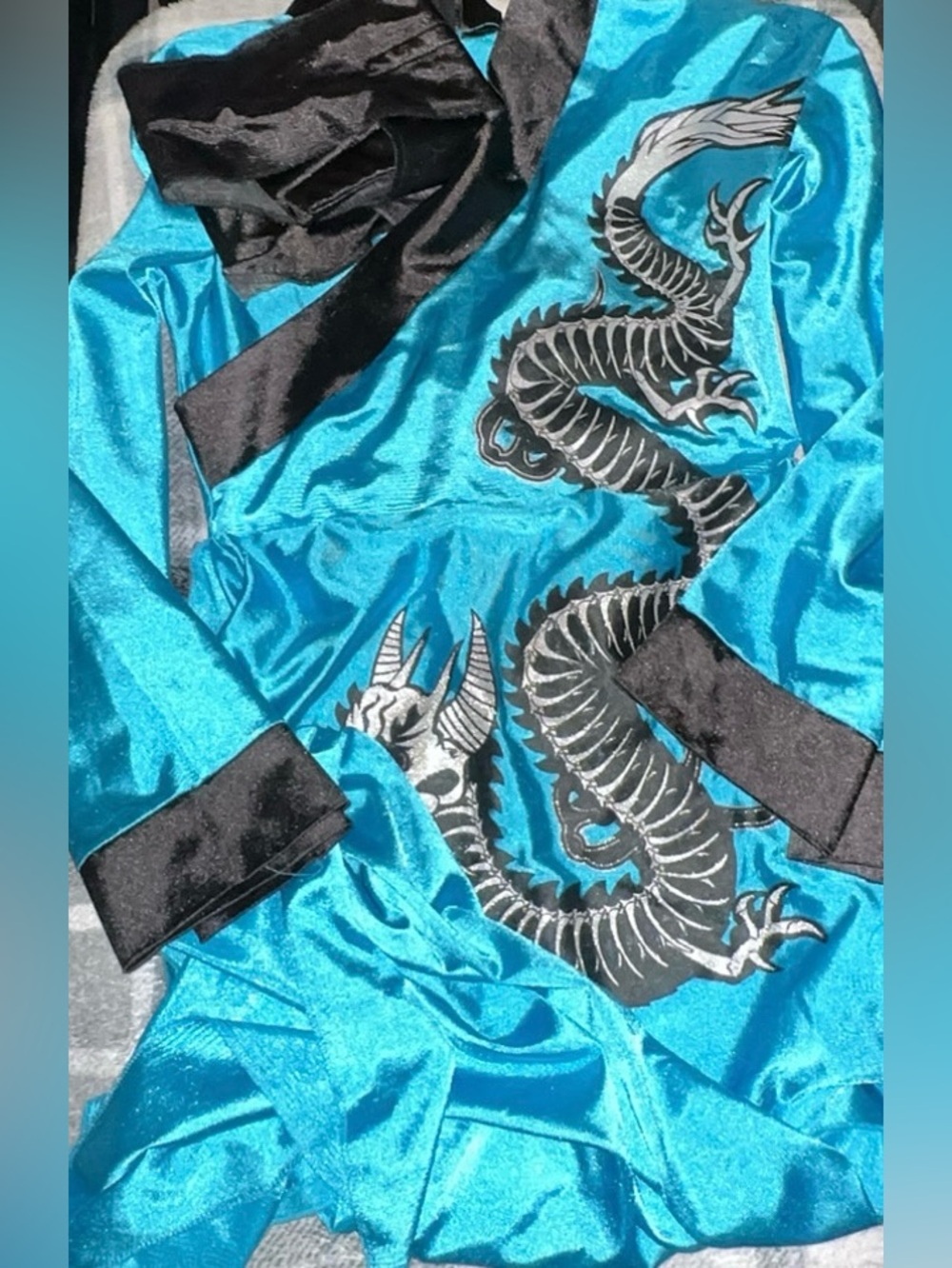 Blue Dragon Satin woman’s costume  - Black Trim